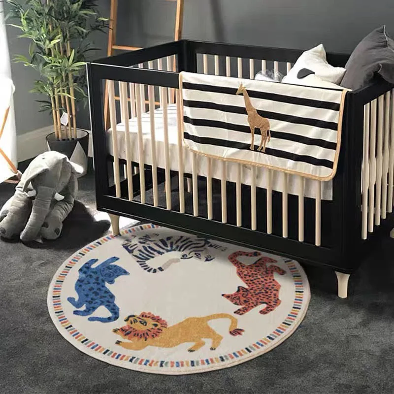 Tapis de sol pour chambre d'enfants, grande taille, motif de lions ronds, décoration de maison Post-moderne, tapis de table basse