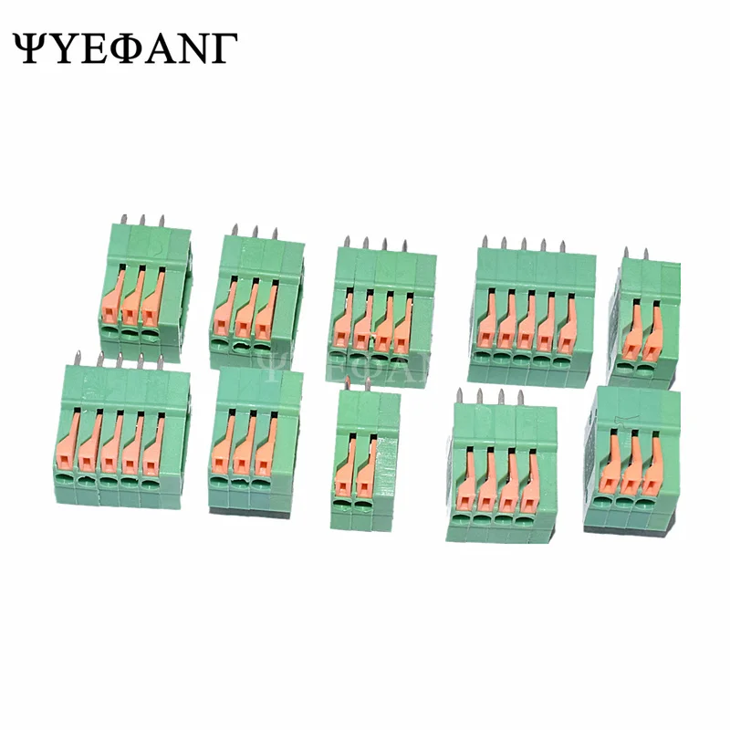 5PCS  KF141R KF141V 2/3/4/5/6/7/8P 2.54mm Pitch PCB Connector Spring Screless Copper Green Terminal Block Bent Foot