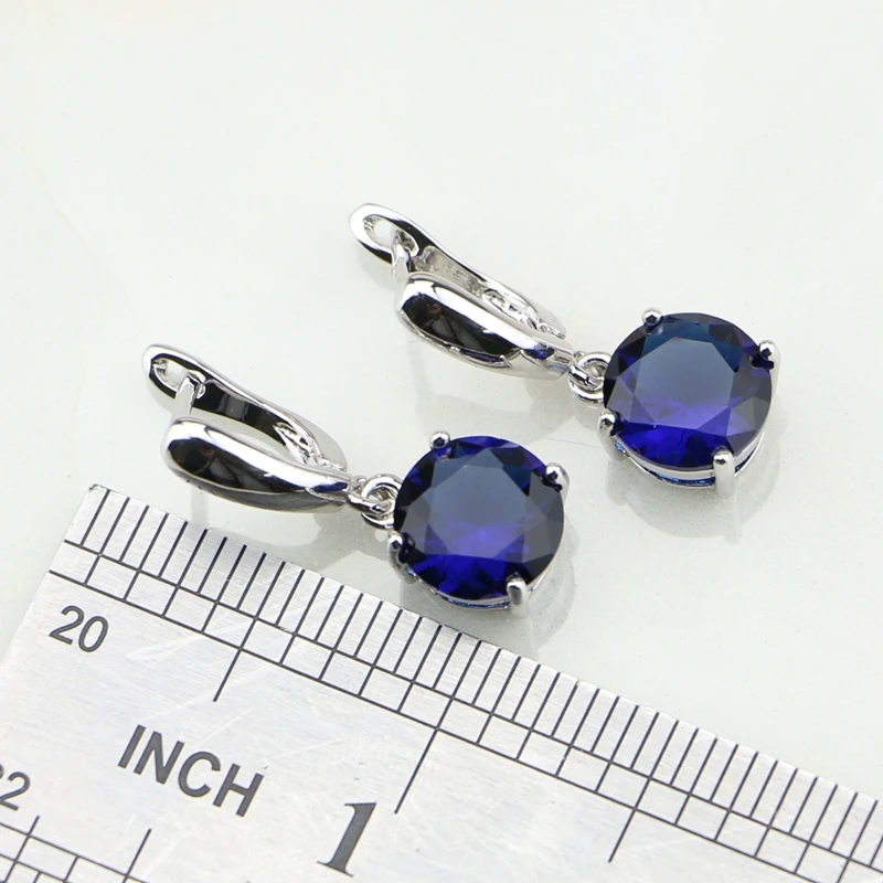 925 Sterling Silver Jewelry Round Blue Cubic Zirconia Wedding Bridal Jewelry Sets For Women Earring/Pendant/Necklace/Ring