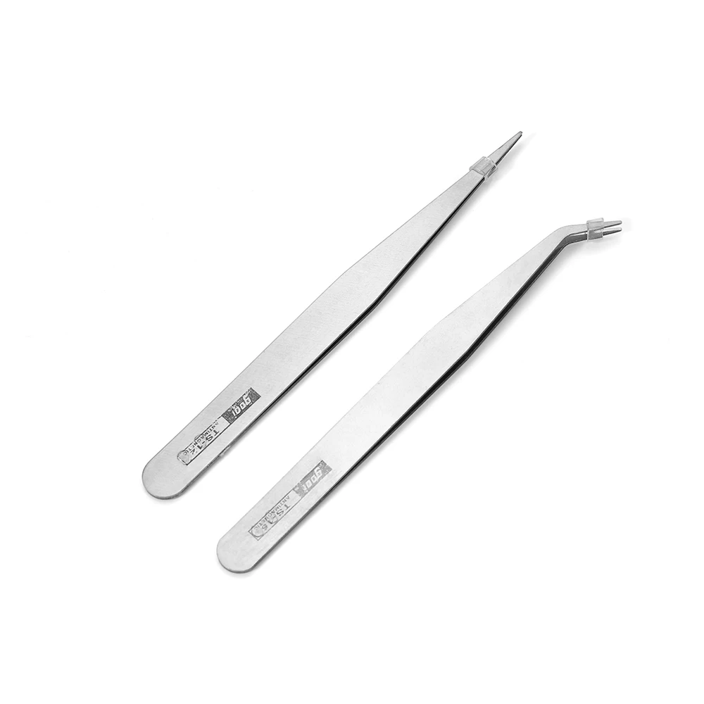 2Pcs Anti-Static Excellent Quality Tweezers Sharp Bend Long Nose Cross Tweezers Intersperse Beads Tools for Jewerly Accessories