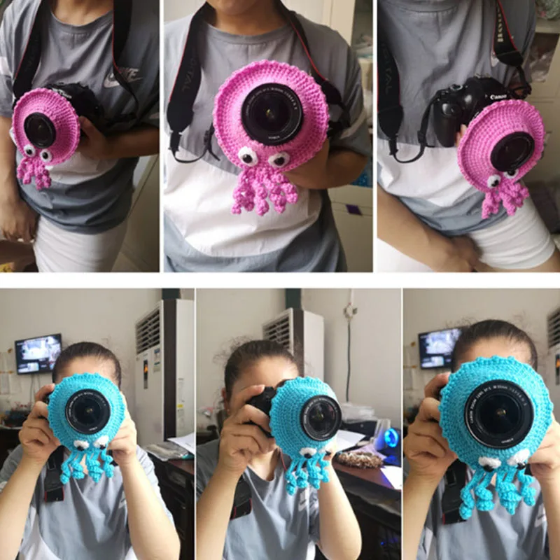 Handmade Knitted Camera Lens Decorative Ring Carton Design Baby Photo Prop Adorable Guide Toy Doll