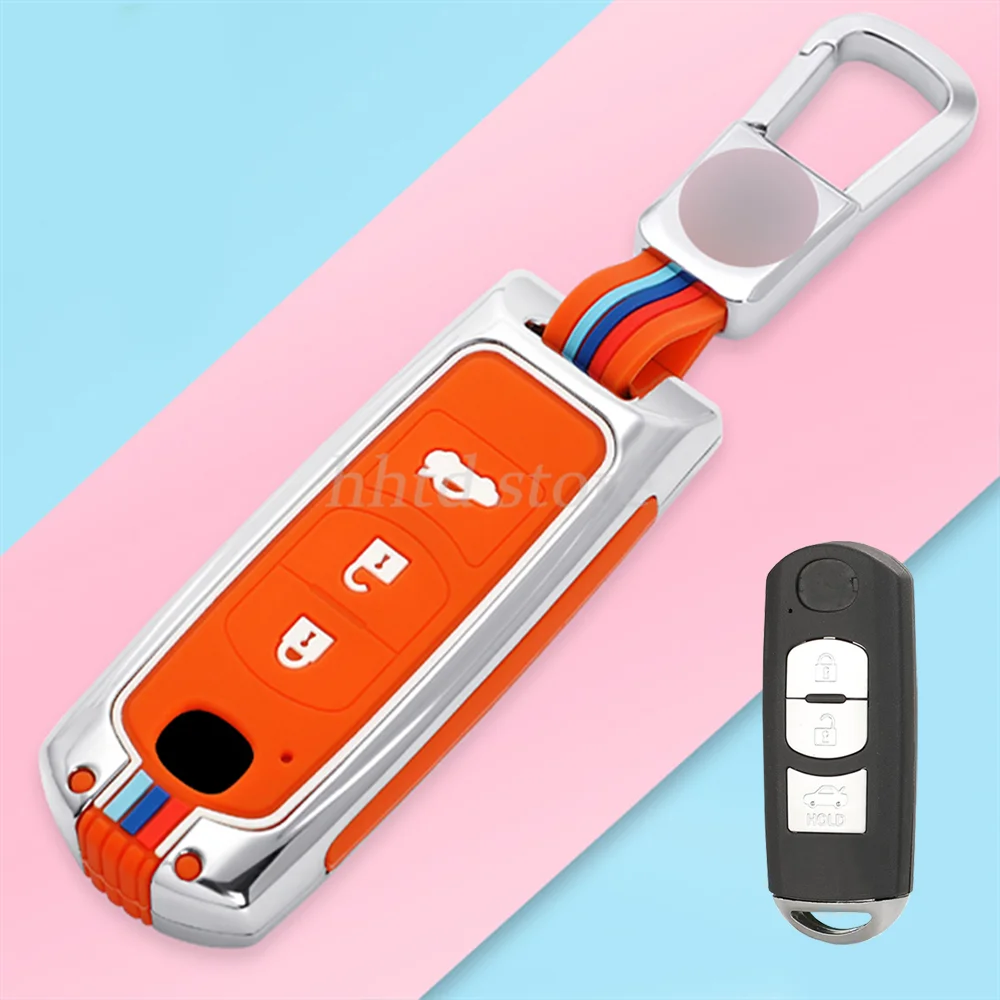 

Zinc Alloy+TPU Remote Start Car Key Fob Case Cover Shell Holder Accessories Protector Keychain Fit For Mazda CX-4 CX-5 CX-30