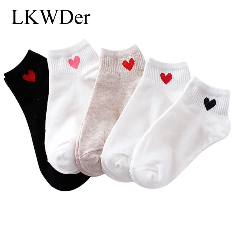 LKWDer 3 Pairs Women Solid Color Love Heart Short Socks Fashion Korean Japanese Harajuku Cute Cotton Sock Lady Girl Ankle Socks