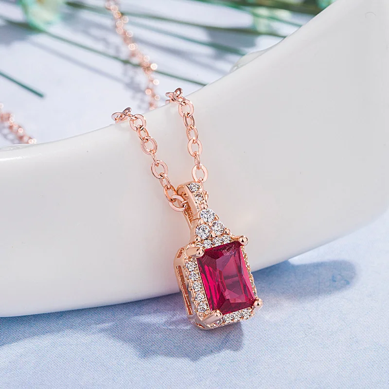 14K Rose Gold Pierscionki Pendant Bizuteria Gemstone Real Natural Red Ruby Treasure Pendant Necklace Jewelry Pendant Females