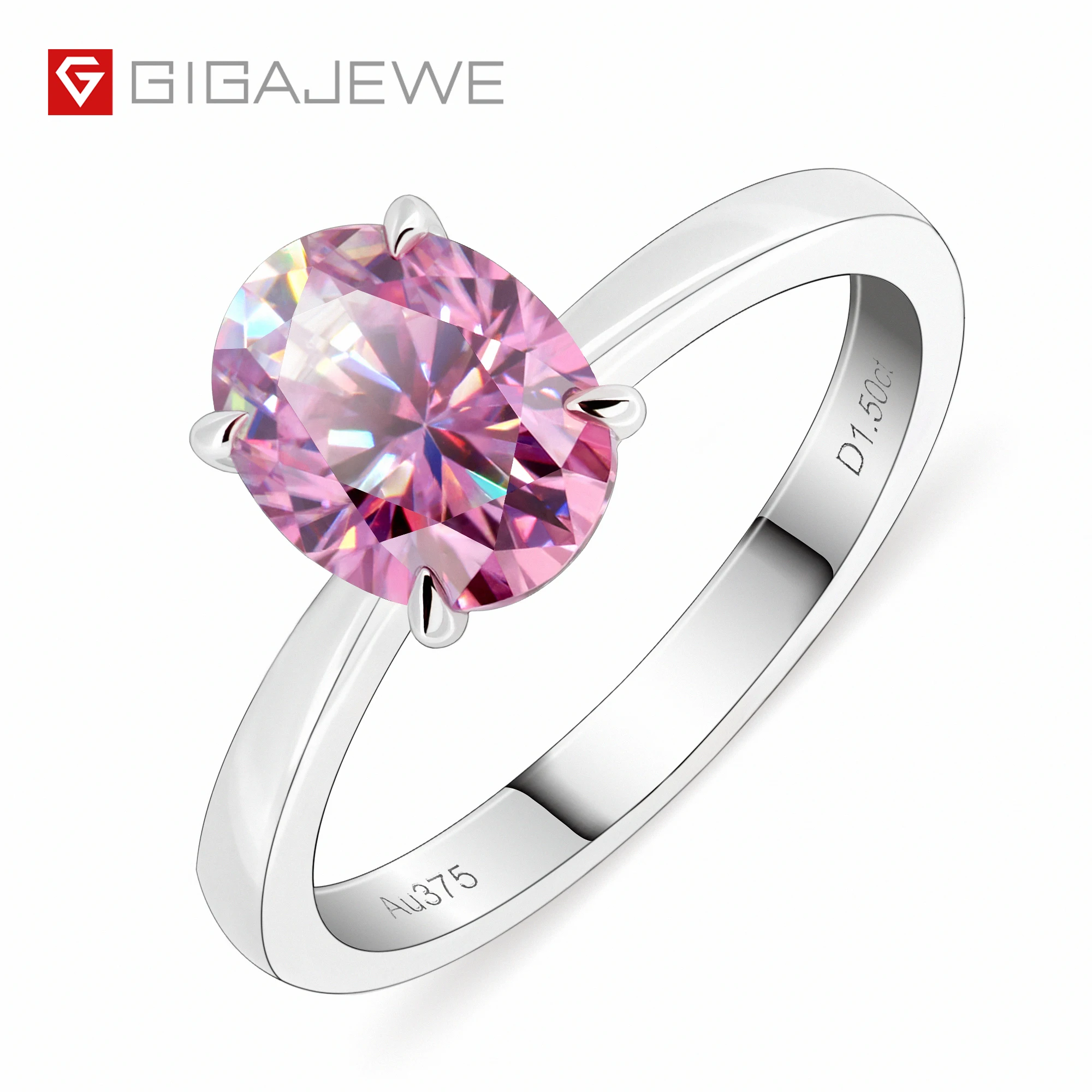 

GIGAJEWE 1.5ct 6x8mm Pink Color Moissanite VVS1 Oval Cut 18K White Gold Ring Jewelry Anniversary Woman Girlfriend Gift