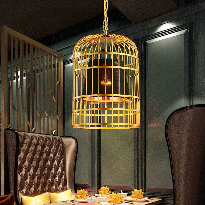 

Chinese Bird Cage Light Living Room Restaurant Dining Chandelier Fabric Hanging Lamp Cloth Droplight