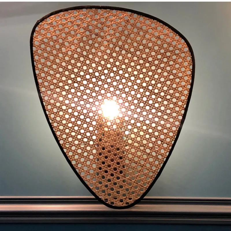 Modern Art Leaf Grid Rural Head Made Rattan Led Wall Lamp Retro Restaurant Bedroom Bedside Aisle Decor Wall Sconce Lighting