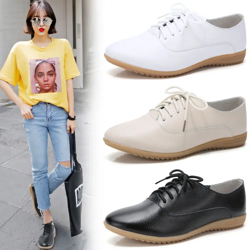 2024 New Spring Women Oxford Shoes ballerine scarpe donna scarpe in vera pelle mocassini mocassini stringati scarpe bianche 35-41