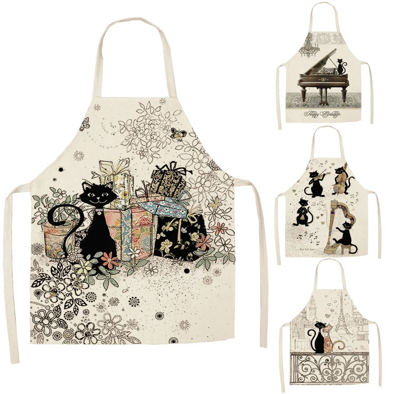 Cartoon Animal Style Cute Cat Pattern Kitchen Apron For Women Bibs Household Cleaning Pinafore Home Cooking Aprons Chef Apron