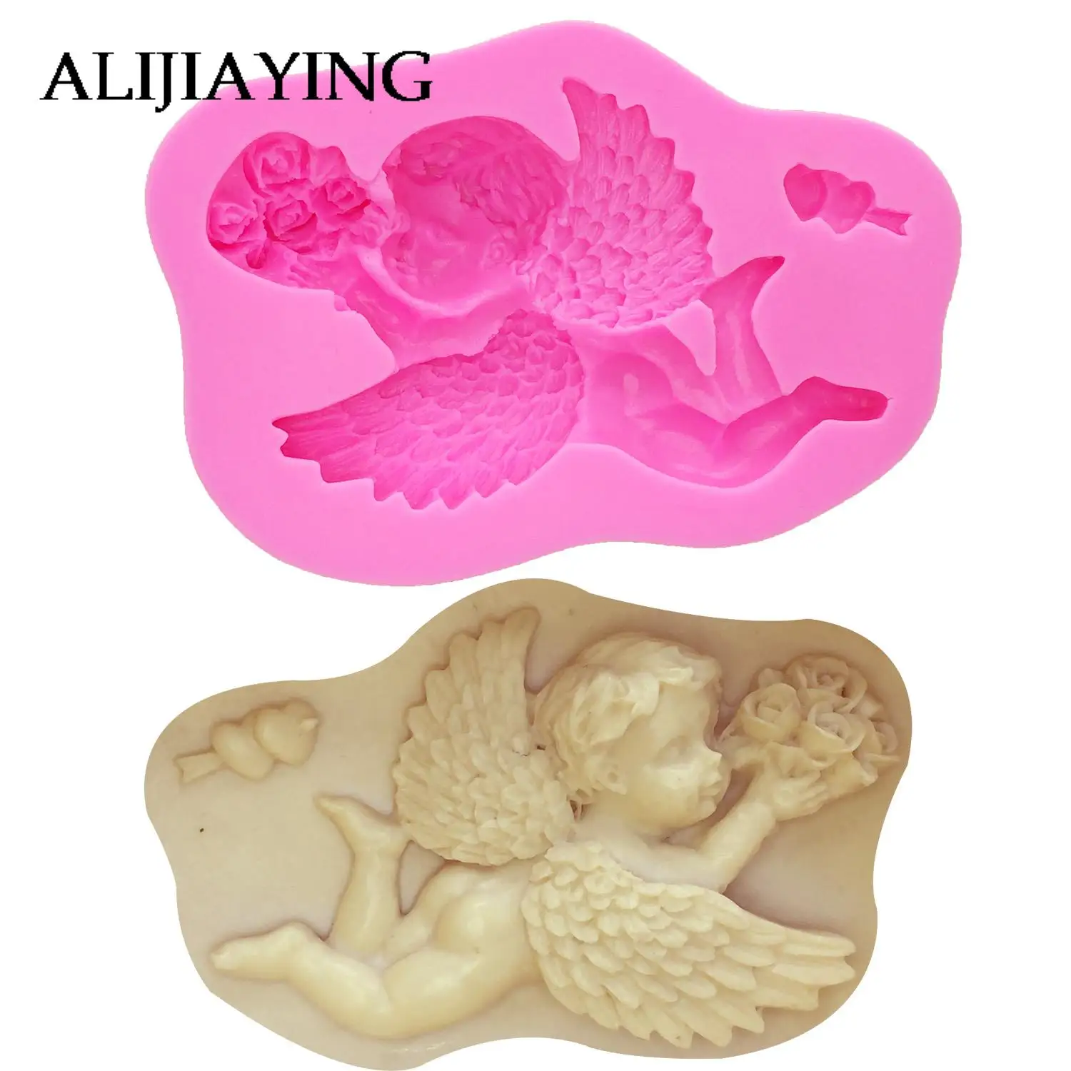 M0234 Cute Angel Boy With flower Love Shape 3D Silicone Cake Mold Fondant Cake Tools For Cupcake