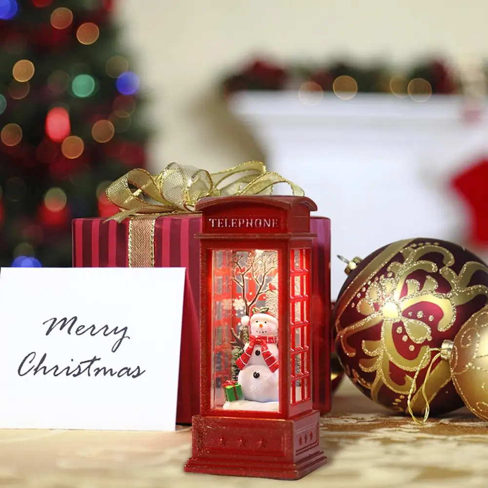 

Christmas Lantern Lamp Led Light Red Christmas Telephone Booth Santa Snowman Wind Lamp For Home Holiday Scene Tabletop Decor