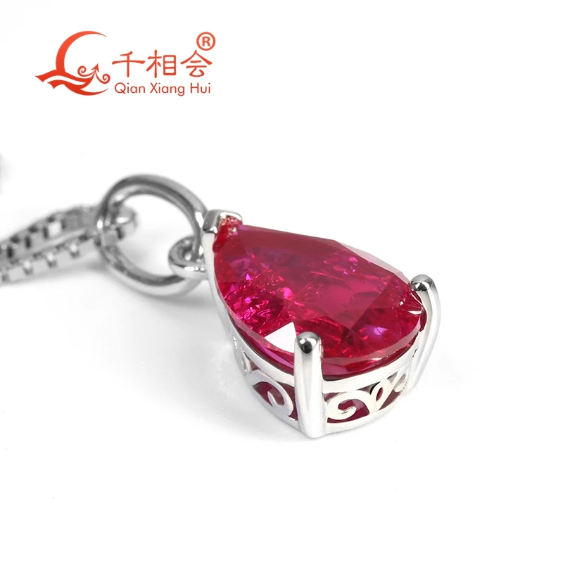 925 silver pear shape 7*10mm  red and pink color Artificial ruby  with inclusions  stone Jewelry for Pendant Necklace