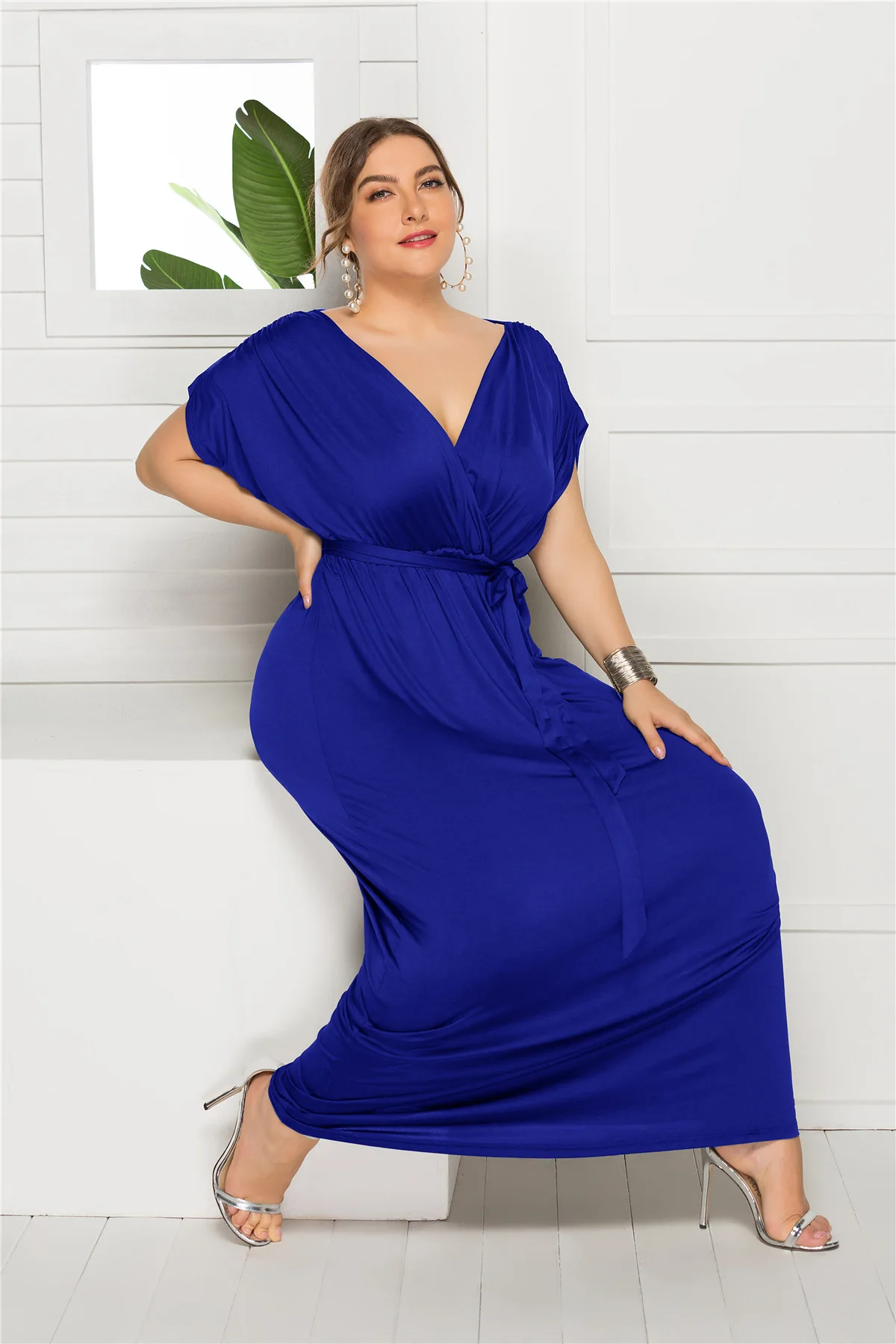 EDressU 2022 Robe de soirée grande taille col en V extensible 7 couleurs Robe de soirée Robe de soirée Robe d\'invité de mariage LMT-FP3310