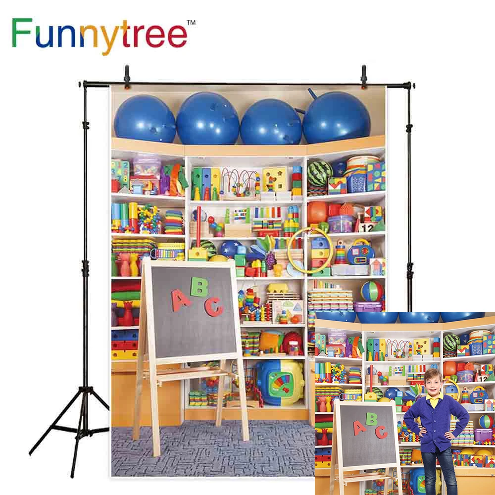 Funnytree Bookshelf Kindergarten Back to School Photo Backdrop Studio Wallpaper Banner Background Photozone Photography Props