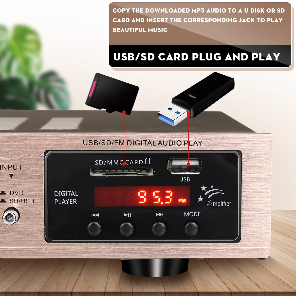 SUNBUCK بلوتوث 5 قناة FM 2200 واط 220 فولت مكبر للصوت مع التحكم عن بعد دعم SD MMC USB شاشة الكريستال السائل الصوت HiFi مكبرات الصوت