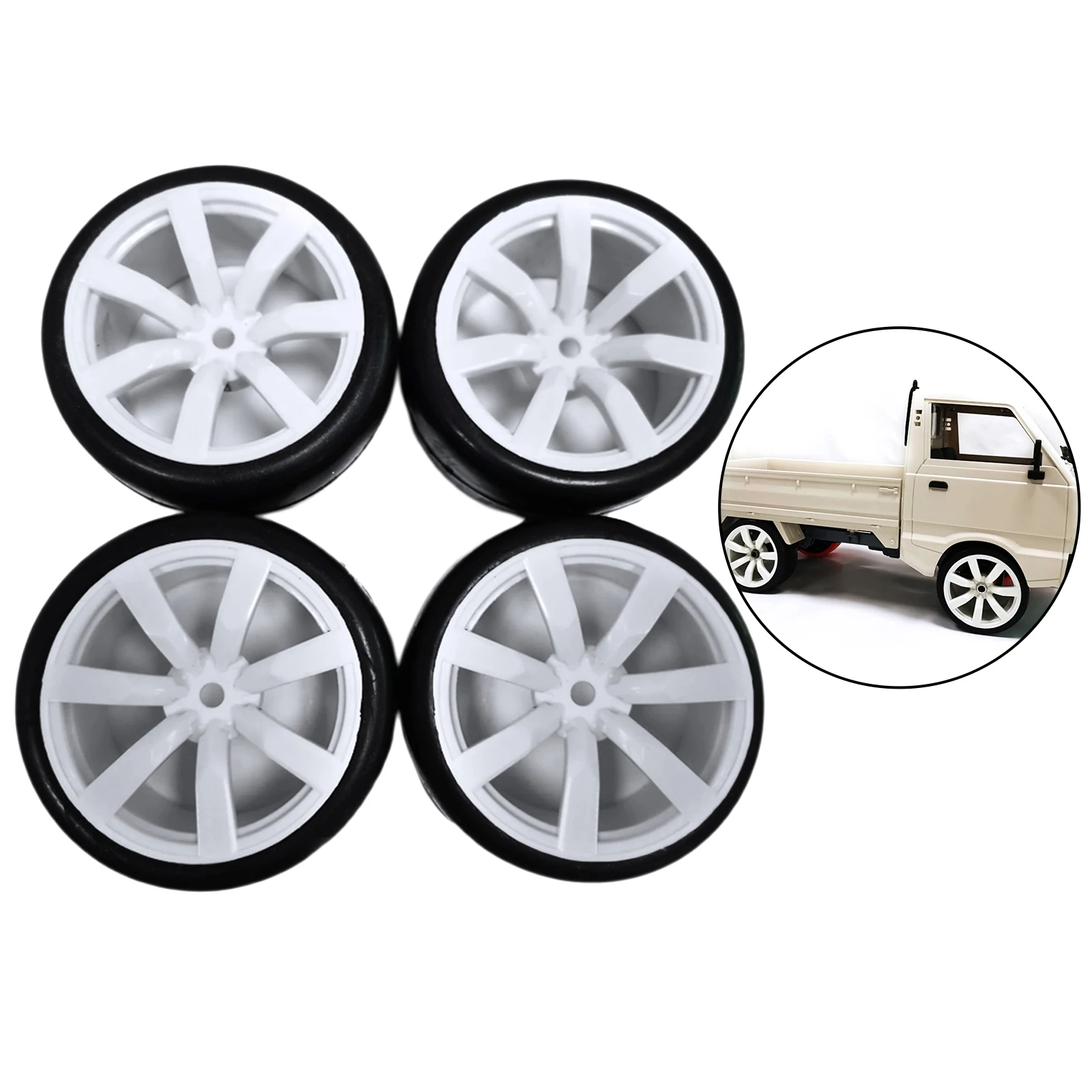 4 pcs RC Car Drift Rubbe Tires with Wheel Rims for WPL D12 1:10 RC Truck Upgrade Parts On-road Wheels Assembly Parts