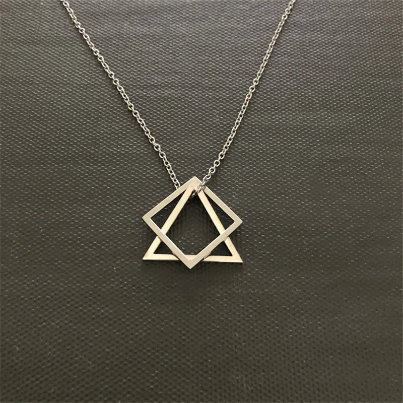 

Europe And The United States Titanium Steel Square Stainless Steel Pendant Necklace Female Long Chain Geometry Triangles