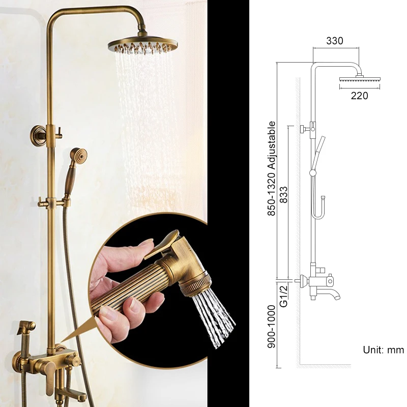 Rain Shower Set With Bidet Spray Faucet Antique Bronze Finished Bath Shower Sets 8