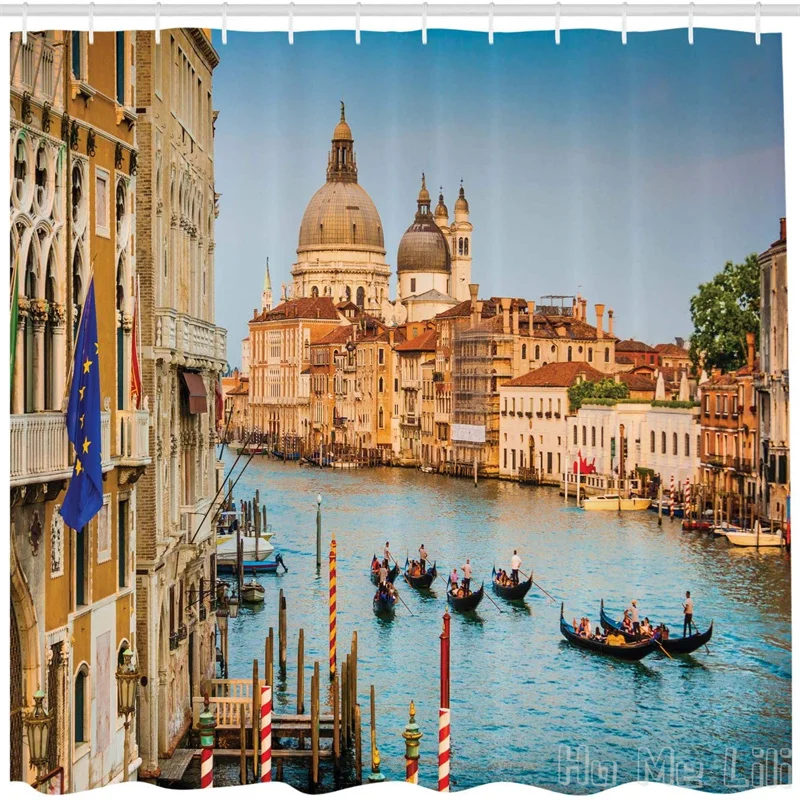 Wanderlust By Ho Me Lili Shower Curtain Gondolas On The Canal Grande With Sunset In Venice City Romantic Image Bathroom Decor