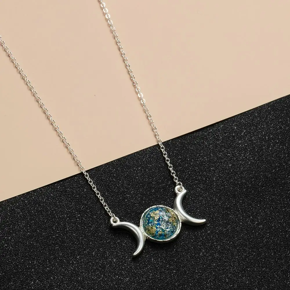 CHENGXUN Triple Moon dea collana con ciondolo collana Wicca gioielli pagani Opalite per donne ragazze