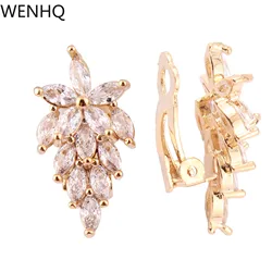 WENHQ AAA CZ Leaf Shape Clip on Earrings Not Pierced for Women Girls Luxury Fashion Bridal Wedding Ear Cuff Earrings Good Gift