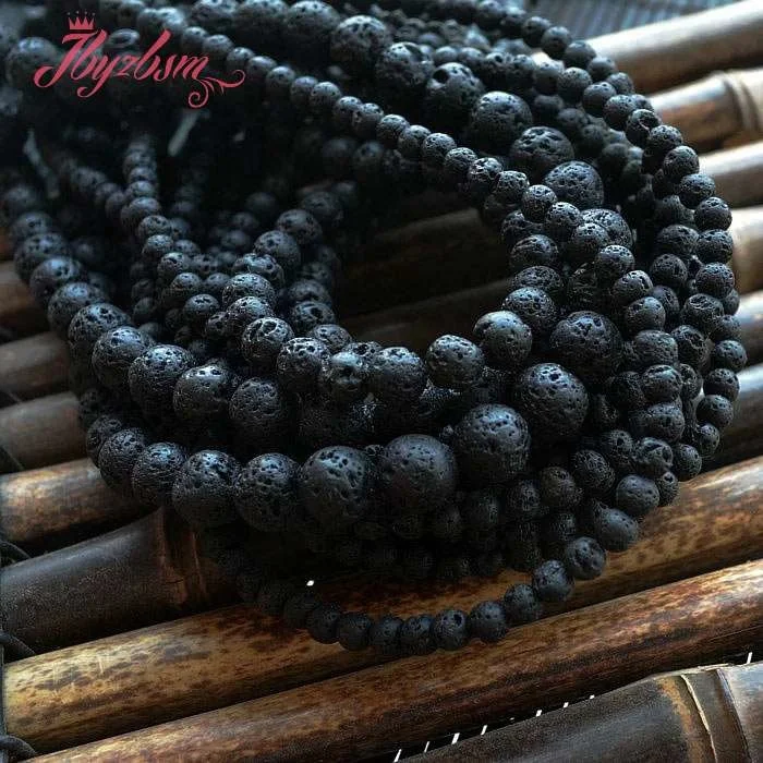 Cuentas redondas de Lava negra de 4,6,8,10mm, cuentas de piedra de roca Natural para DIY, collar, brazalete, pendiente, fabricación de joyas de 15 ", Envío Gratis