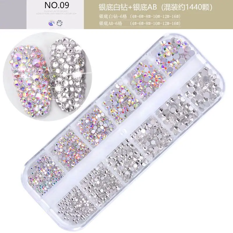 Crystal Ab & Crystal Diamond Mix Size Nail Rhinestones Nail Crystal Diamant Glas Diamant