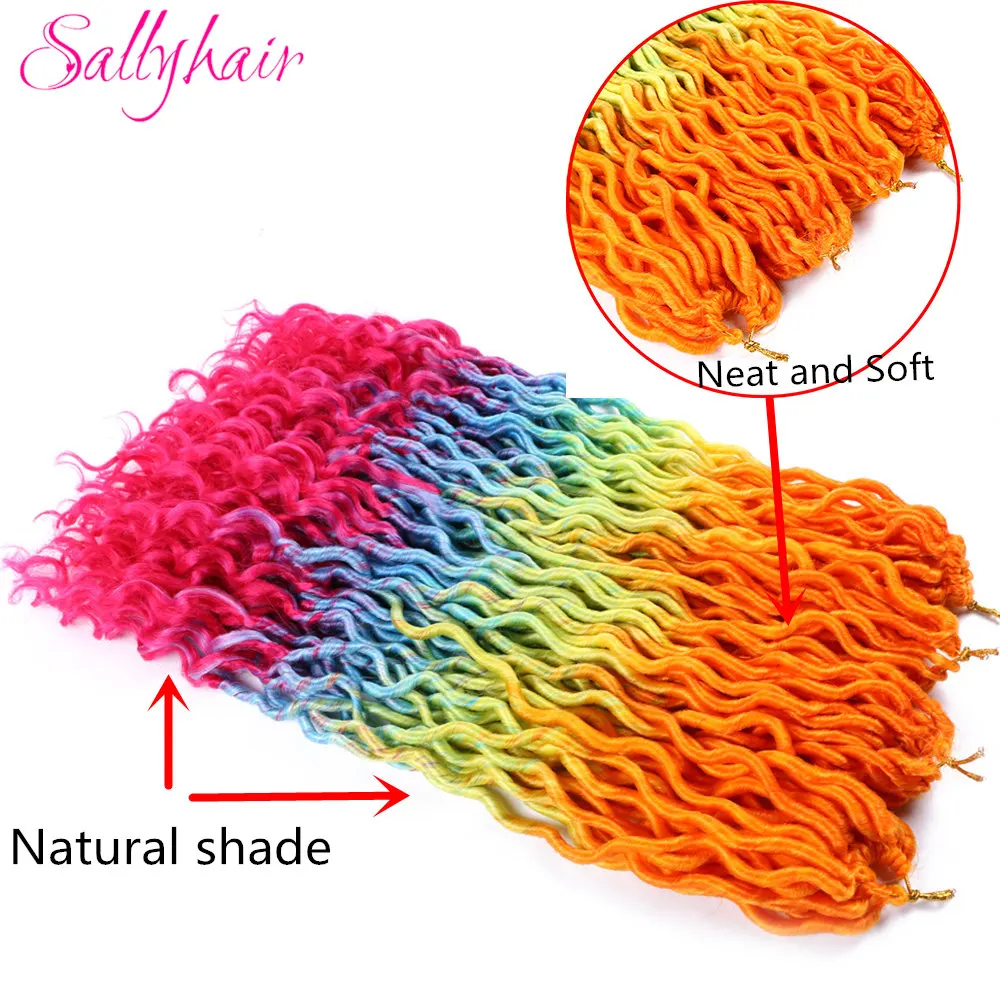 Sallyhair 24 Strands/Pack Faux Locs Curly Crochet Braids Hair Extension Synthetic Soft Ombre Braiding Hair Blue Pink  Loose End