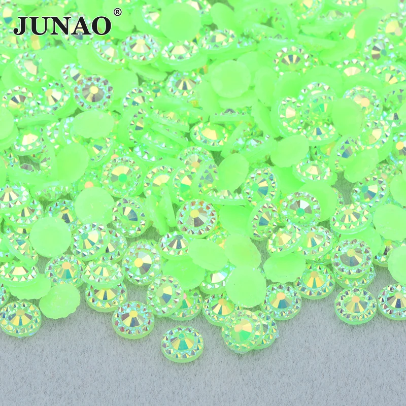 

JUNAO оптовая продажа 4 мм 5 мм 6 мм Неоновый зеленый цветок Стразы с плоской задней стороной Кристальные камни для творчества аксессуары для дизайна ногтей