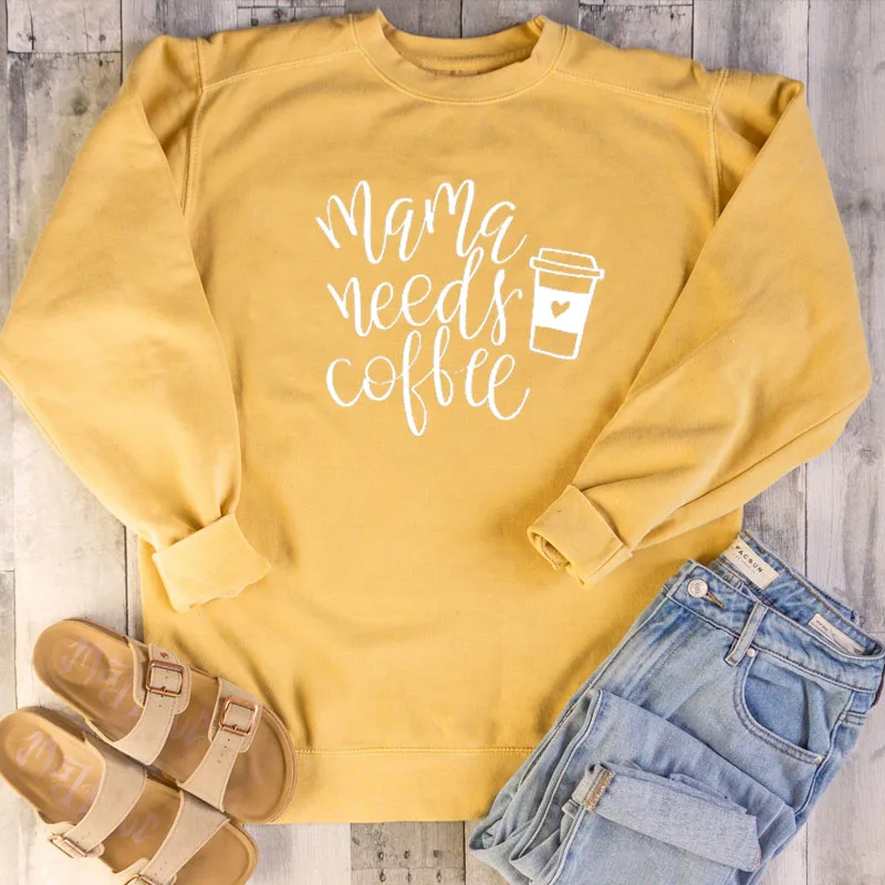 

Women Slogan Pullovers Vintage Quote Mama Needs Coffee Sweatshirt Graphic Mother Days Gift Funny Sweatshirts