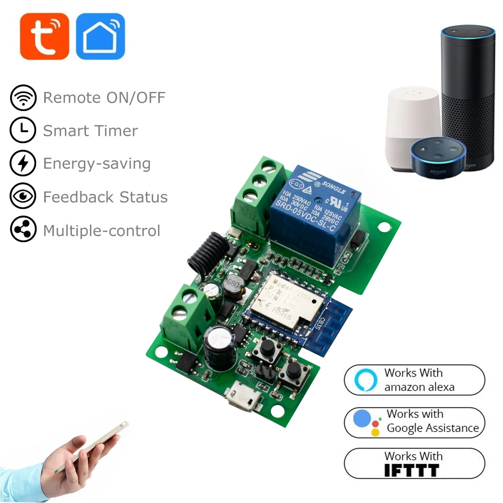 AC 220V Tuya Smart Wifi Motor Switch Module 1CH AC/DC 5V 12V 32V RF 433 Radio Remote Control Inching Relay for Alexa Google Home