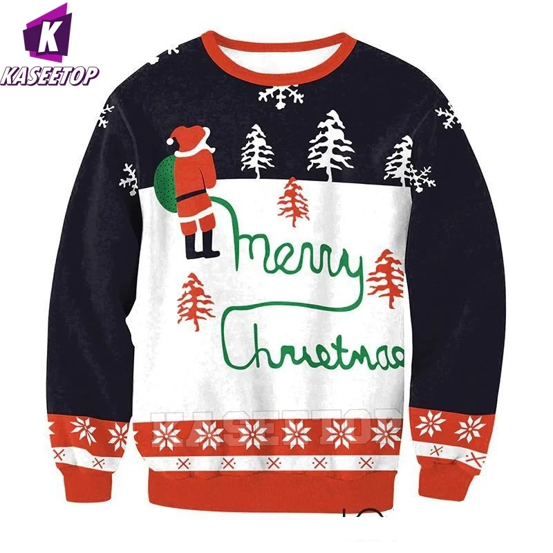 Very Ugly Sweater Merry Christmas Crewneck Sweatshirt 3D Print Men Women Casual Long Sleeve Outerwear Holiday Pullover Sweatshir