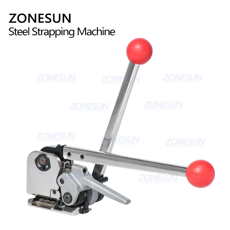 Zonesun ç 16-19mm fivela manual sem fivela de aço cintadeira máquina tensor de amarrar ferramenta para máquina de embalagem de aço de madeira
