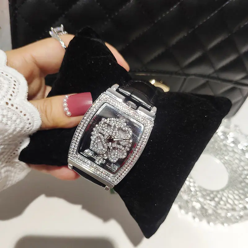 High Quality Fashion Square Women Watches With Rhinestone Spinning Diamond Face Ladies Watch Quartz Fashion Watch Women MBT004