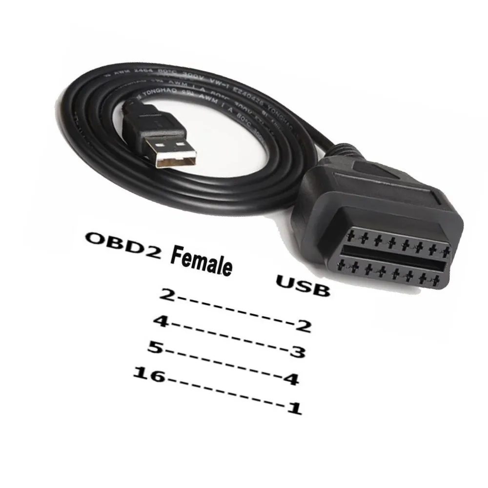 A OBD2 16pin Female To USB Cable Car Trip Computer Obd Convert Adapter Connector Auto Scanner Diagnostic 16 pin Port Convertor