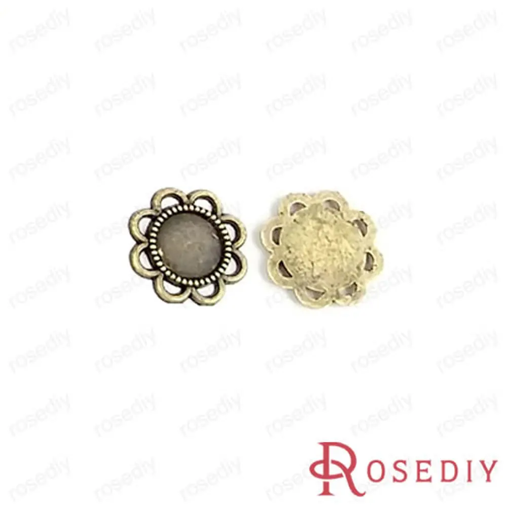 Wholesale Outer 13.5mm Inner 8mm Antique Bronze Flower Alloy Pendants Base Cameo Settings 100g Roughly 88-90pieces(JM1694)