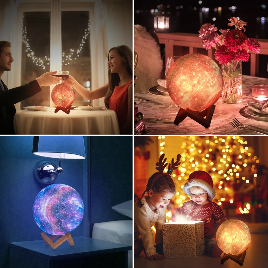 3D Print Moon Lamp 16 Colors 8cm 15cm 20cm Night Light USB Rechargeable Starry Sky Moon Decoration Lights Touch Remote Control