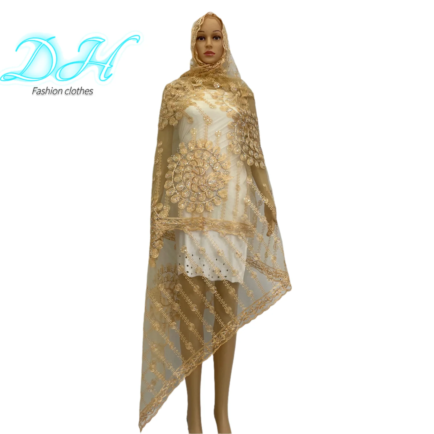 2021Fashionable African Women Scarfs Small Flower Embroidery Lovely Design Net Scarf Breathe and Soft Hijab Shawls Pashmina