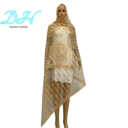 2021Fashionable African Women Scarfs Small Flower Embroidery Lovely Design Net Scarf Breathe and Soft Hijab Shawls Pashmina