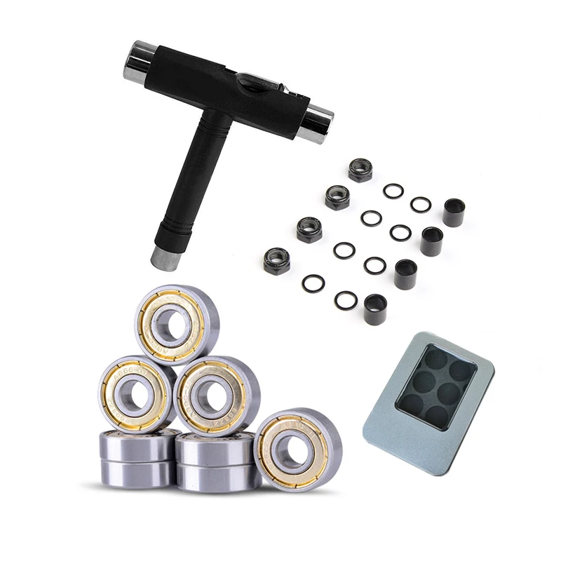 Skateboard accessories T tools 8pcs speed Bearing kit PU bushings cup truck axle parts speed ring kit for double concave board