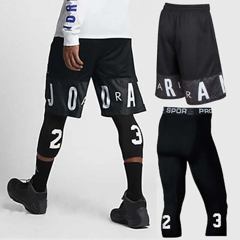 Men Student Basketball Sets Sport Gym QUICK-DRY Workout Board Shorts + Tights For Male Soccer Exercise Hiking Running Fitness