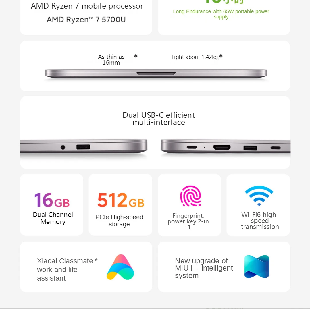 Xiaomi RedmiBook Pro 14 Laptop AMD Ryzen 5700U /5500U Processor 16GB DDR4+512GB SSD 2.5K Super Retina Full Screen Notebook