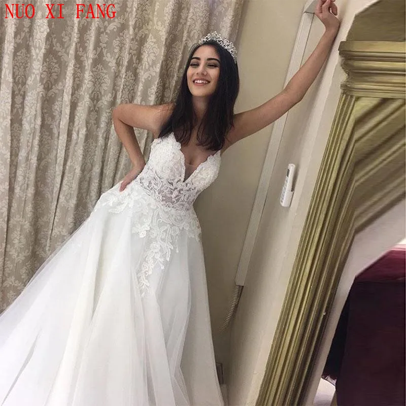 Personalizado uma linha vestido de novia ilusão espartilho sexy decote em v rendas vestidos de casamento cintas de espaguete apliques vestidos de noiva