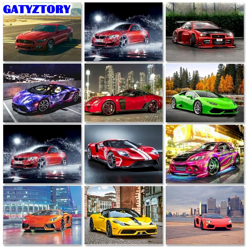 GATYZTORY Oil Paint By Numbers Kits For Adults Home Decoration HandPainted Car Picture By Number  Diy Flower Gift Craft