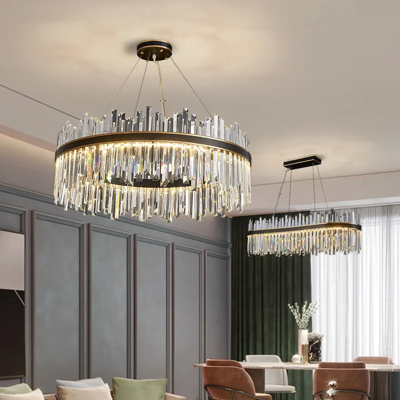 

Italy 2024 new light luxury living room chandelier atmosphere post modern simple crystal pendant light black dining room bedroom