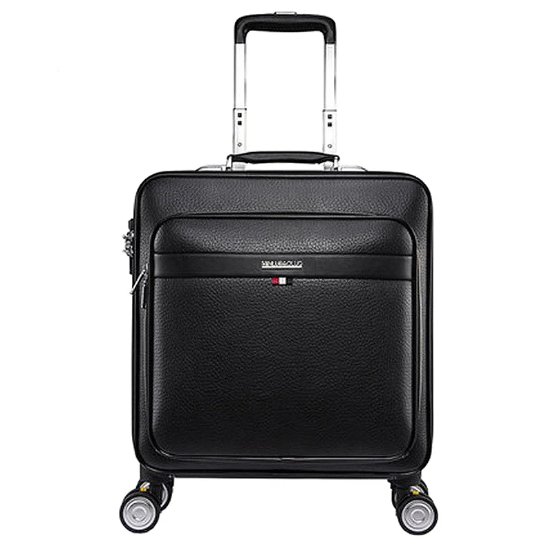 New business 16/18/20/24 inch genuine leather rolling luggage on wheels cabin trolley travel bags mala brand trolley suitcase