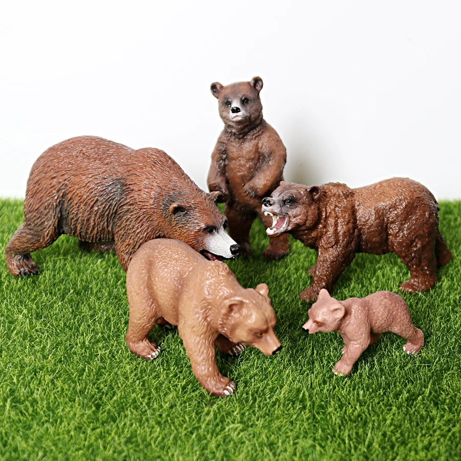 Figuras realistas de oso marrón de animales del bosque para Aprendizaje de ciencia natural, oso negro, criatura del bosque, suministros para fiestas, adornos para pasteles