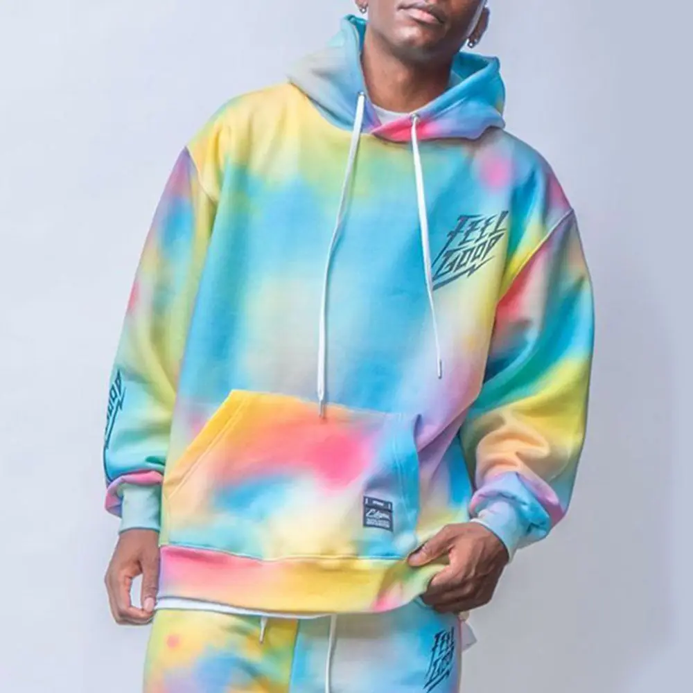 Nanaco Oversized Tie-dye Sport Men\'s Hoodies Set Male Hooded 100% High Quality Cotton Colorful Tracksuit Sweatshirts Suits M-4XL