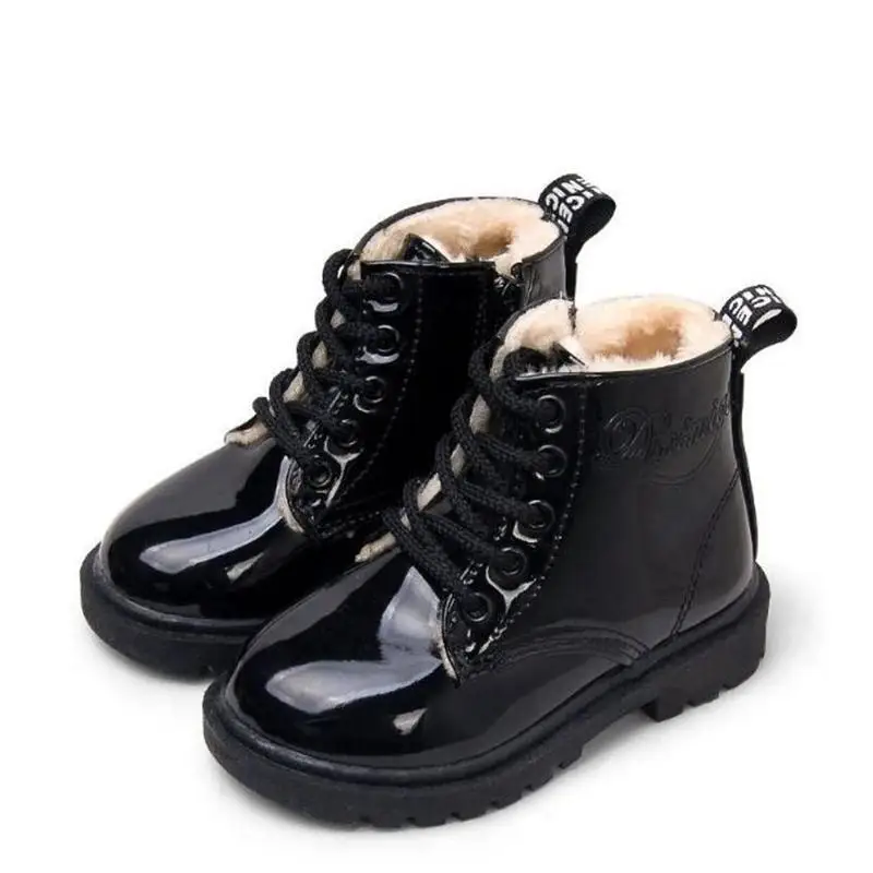 Scarpe per bambini stivali di gomma bambini in pelle verniciata Botas ragazzi ragazze stivali da neve in peluche impermeabili stivali da ginnastica