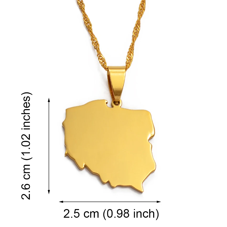 Anniyo Polska Map Pendant Necklaces for Women Jewelry Maps of Poland Chain  #021221